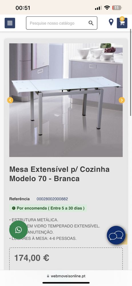 Mesa WEBMOVEIS vidro temperado extensível