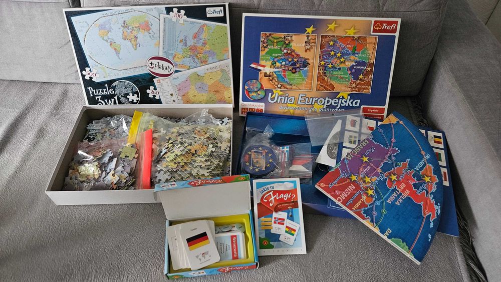 Zestaw: gra edukacyjna Unia Europejska i puzzle 3 mapy, gra Flagi
