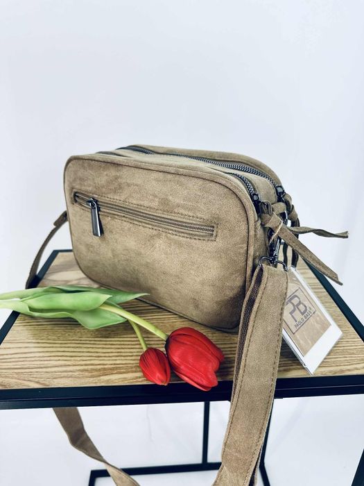 Nowa zamszowa torebka damska listonoszka khaki taupe beż