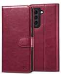 Etui Ochronne z Klapką do Samsung Galaxy S21+ ze Skóry Bordowe