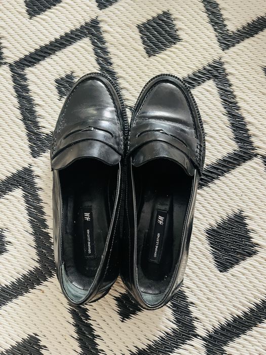 Skórzane botki buty czarne H&M 36 mokasyny