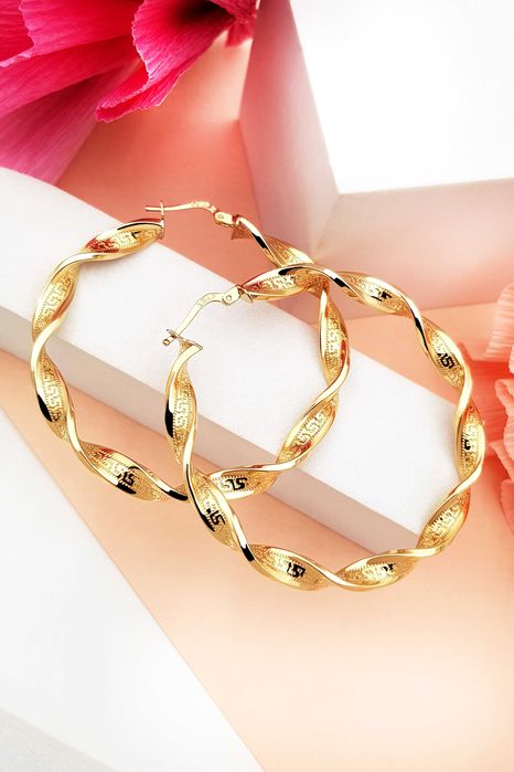 Złote kręcone koła z greckim wzorem 5,2 cm pr. 585