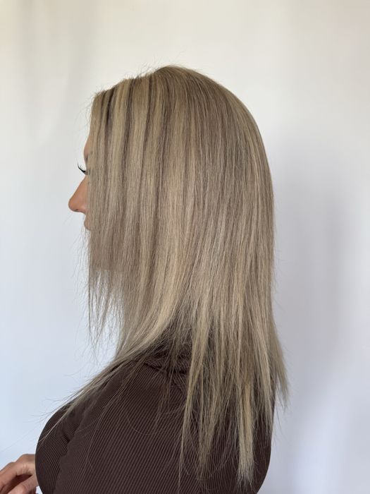 Натуральный парик русый волос омбре, затемнены корни блонд