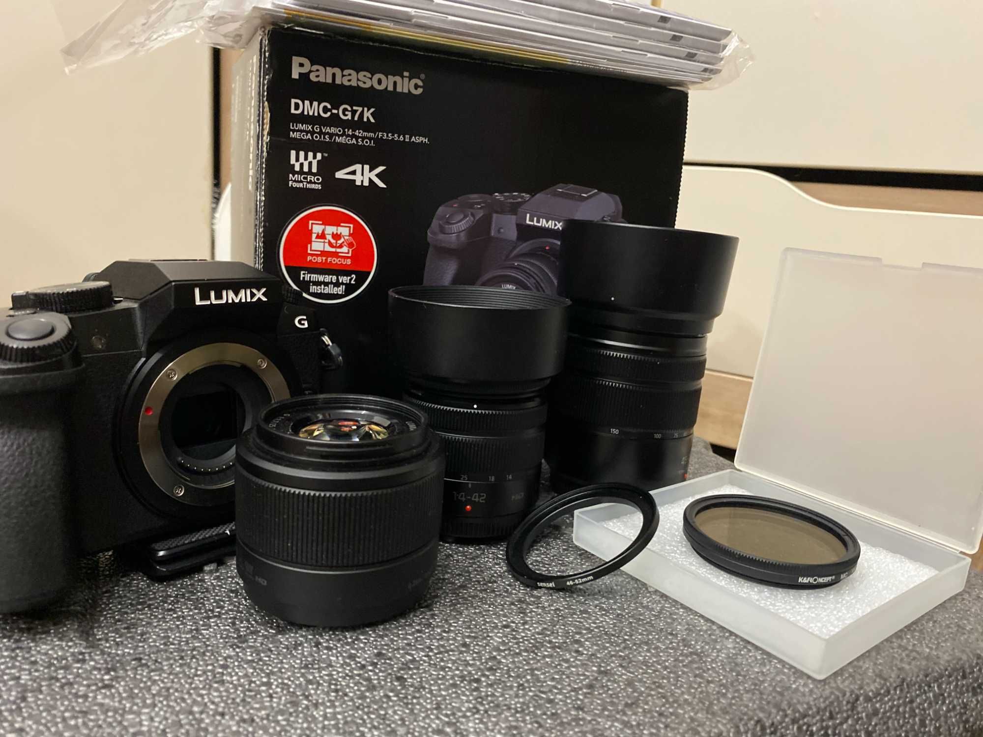 Lumix G7 14-42mm/25mm/45-150mm + Gimbal Feiyutech AK2000S