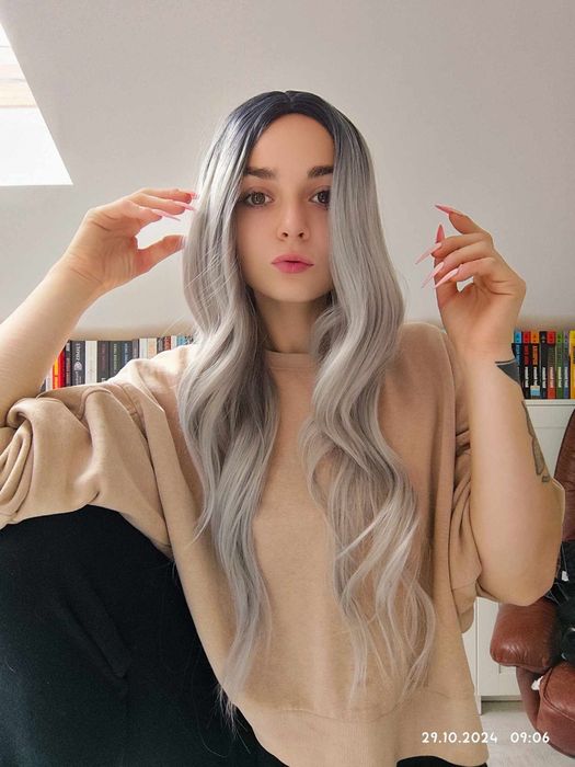 Peruka ombre długa szara siwa Grey long hair WIG
