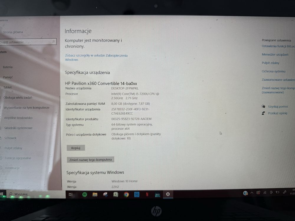 Laptop HP X360 Convertible 14-ba0xx i5-7200U CPU 8 GB Ram, 256GB dysk