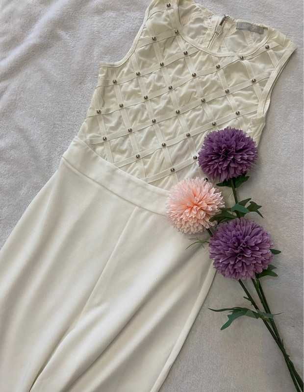 Elegancki kremowy kombinezon cygaretki komunia chrzest wesele S/M