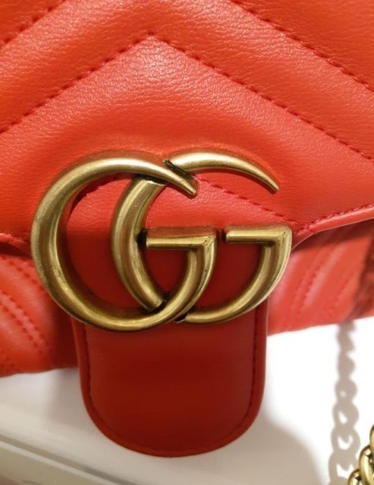 Сумка gucci bag gg marmont leather red gold metal