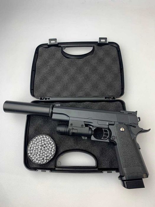 Mеталевий дитячий пістолет Colt Кольт глушник і лазер залізний Іграшка