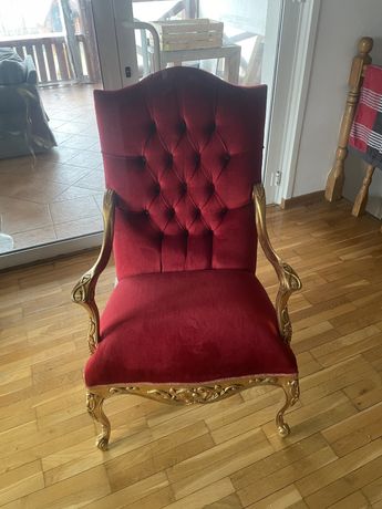 Fotel Tron Złoty fotel mikołaja czerwony królewski