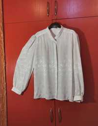 bluzka koszulowa vintage lata 80. biała wzór liście L/XL