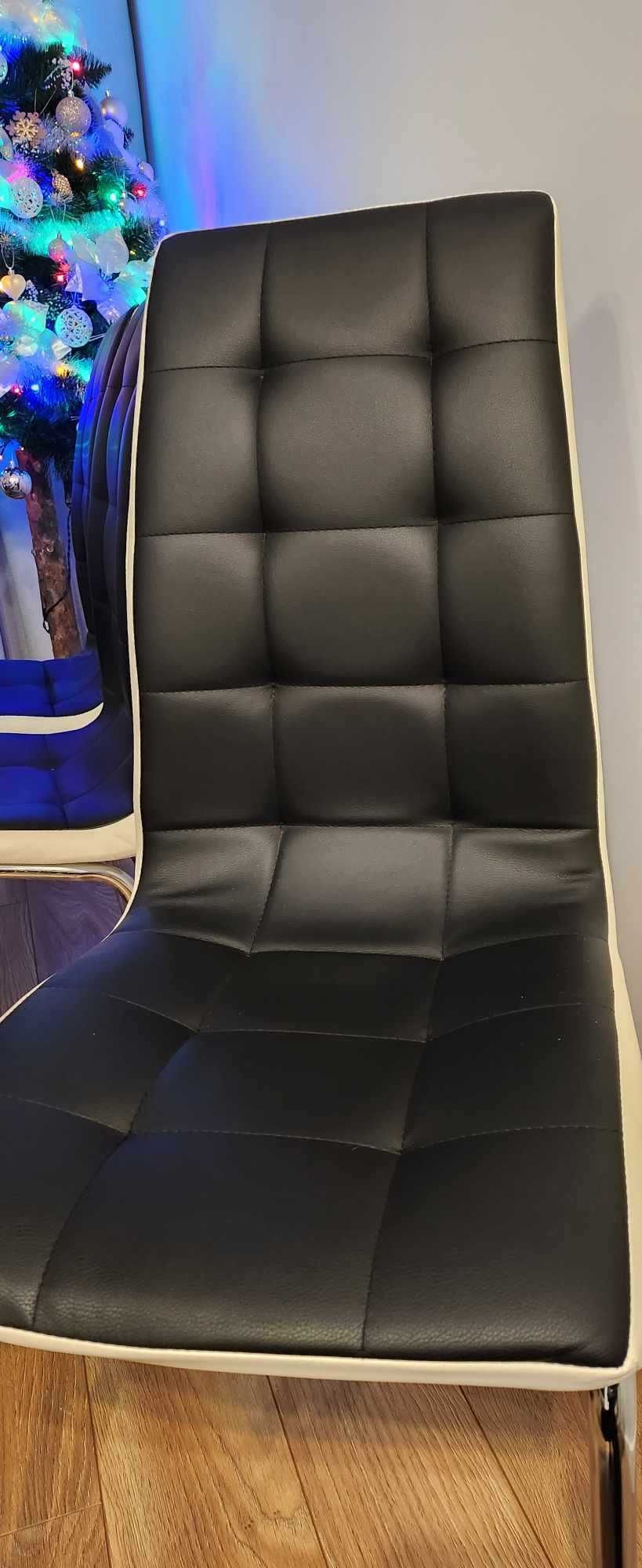Eleganckie krzesła pikowane biało-czarne Komplet Stan bardzo dobry