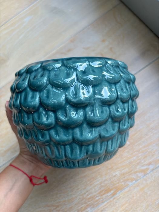 Doniczka turkusowa 12 cm średnica nowa