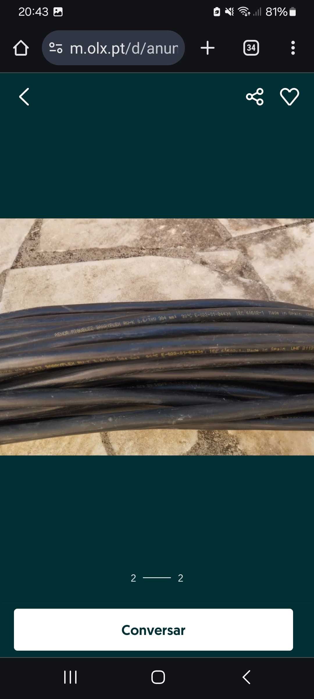 Cabo eléctrico RVK 3x4mm preto
