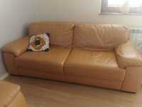 Komplet mebli Vinotti wypoczynek skora, dwa fotele i kanapa sofa