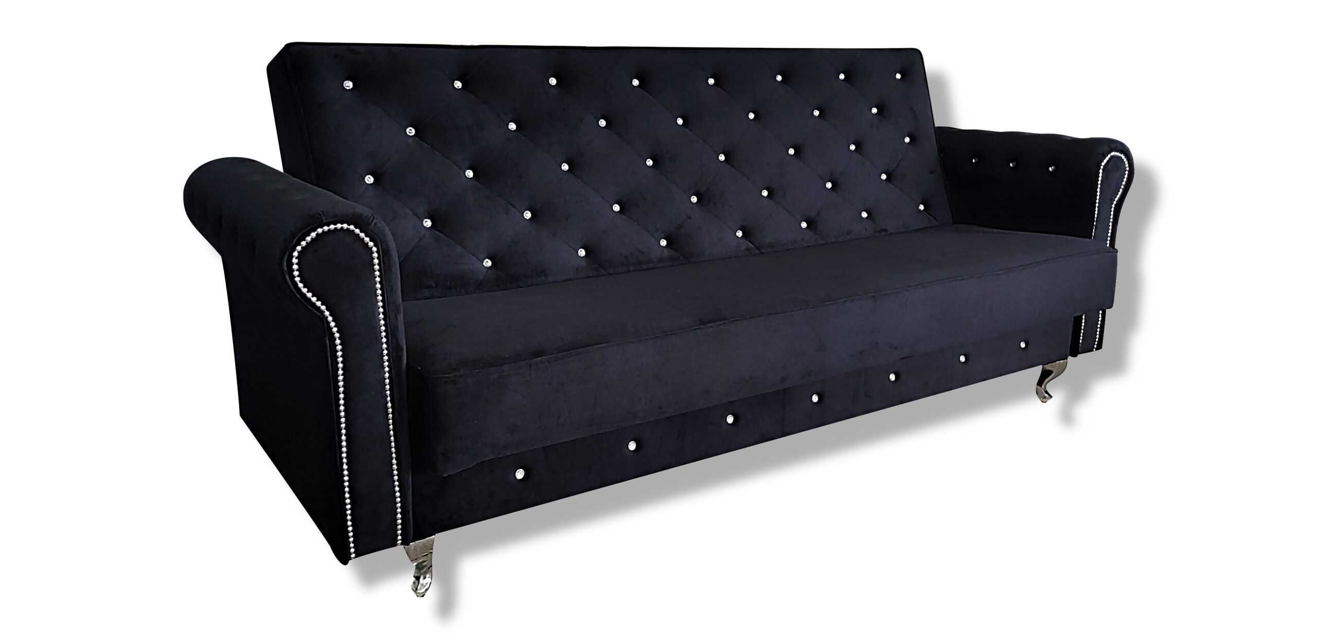 Kanapa Kryształ Glamour II Sofa rozkładana  z pojemnikiem funkcja span