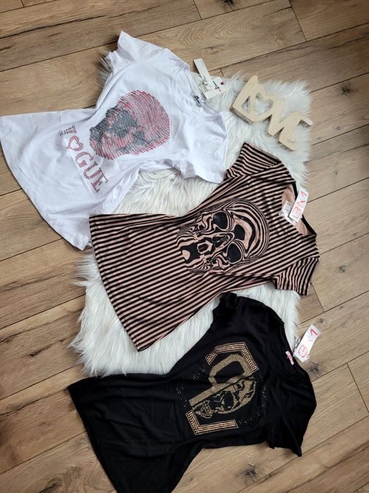 T-shirt  zestaw koszulek  bluzki czaszki diamenciki mega jakość 3m