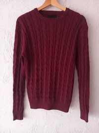 Sweter bawełniany bordowy, splot warkoczowy, rozmiar S