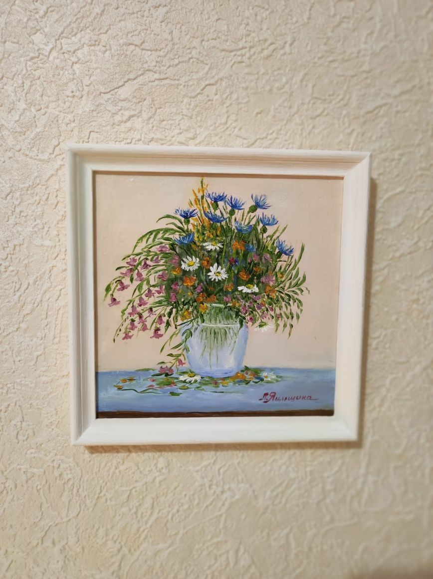 Картина "Польові квіти" 20×20 см