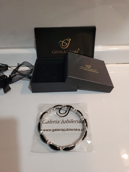 Bransoletka damska glamour srebrna z Onyksami z Galeria Jubilerska