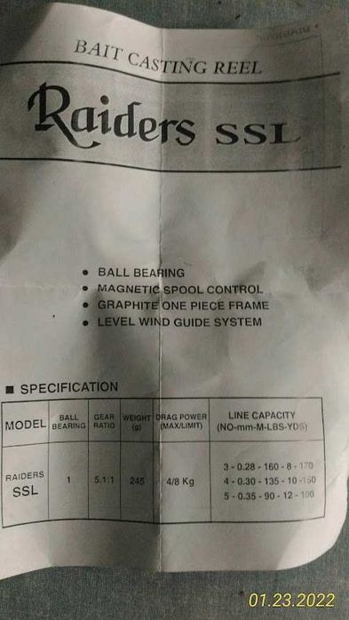 Carreto de pesca - marca Raiders SSL - NOVO