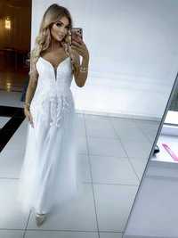 Biała długa sukienka , na ślub poprawiny lub bal 34 -XScyrkonie