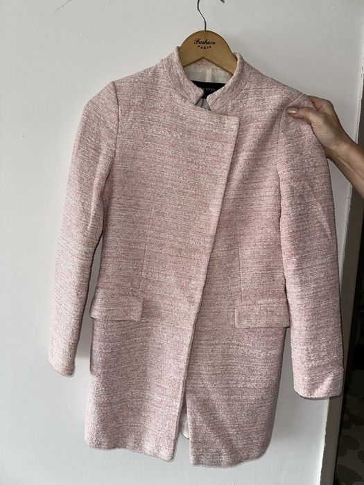 Różowa tweedowa kurtka marynarka ZARA rozmiar M (ale faktycznie XS !)