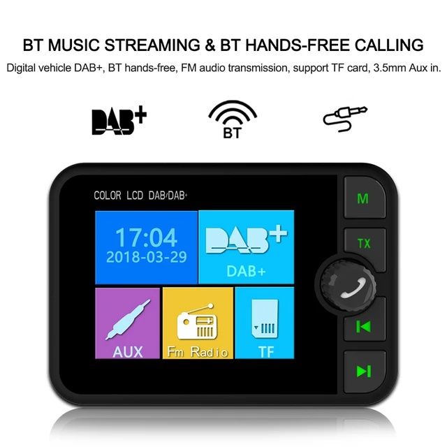 Adaptador DAB digital LCD 2,4 polegadas Bluetooth transmissor FM NOVO
