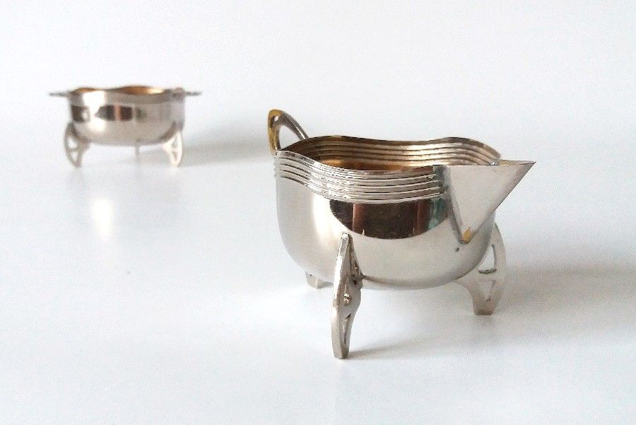 Mlecznik Cukiernica Zestaw środka stołu Art Deco metalowy UNIKAT punca