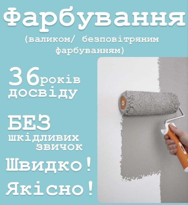 Фабування стін валиком/ безповітряним фарбуванням