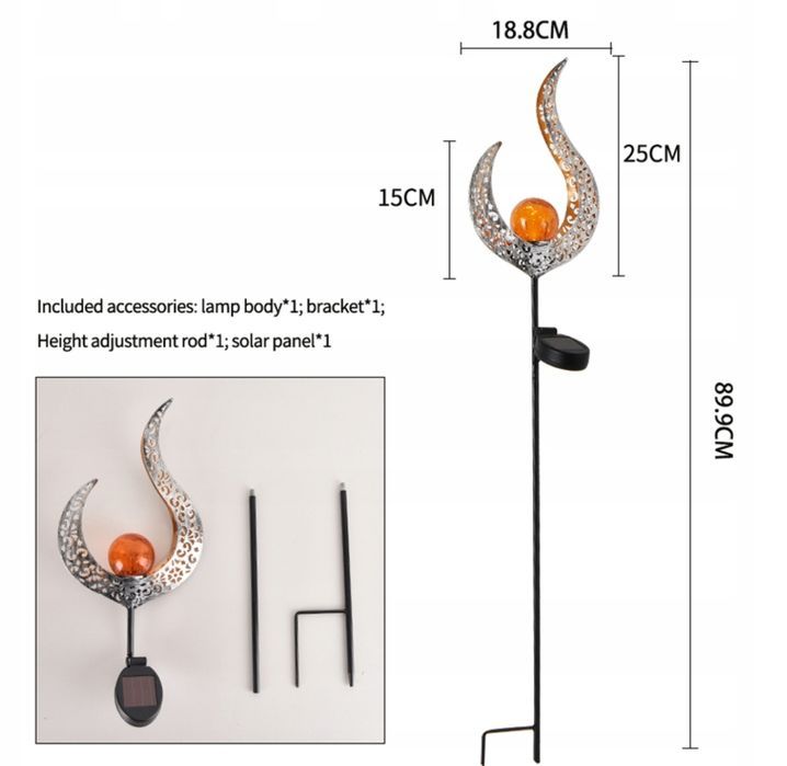 2x Lampa Solarna Lampka Ogrodowa Solarna Wbijana Metalowa 90cm
