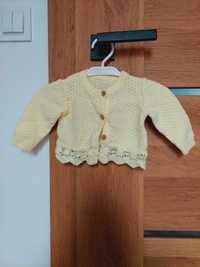 Żółty sweterek zapinany koronkowy 0-3 m 56-62 cm george