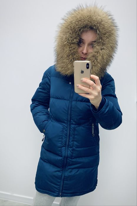 Płaszcz Kurtka Zimowy •puchowy •kaptur z „misiem” •granatowy •rozm.M
