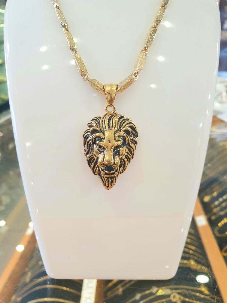 Komplet męski łancuszek zawieszka lew model VERSACE stal chirurgiczna