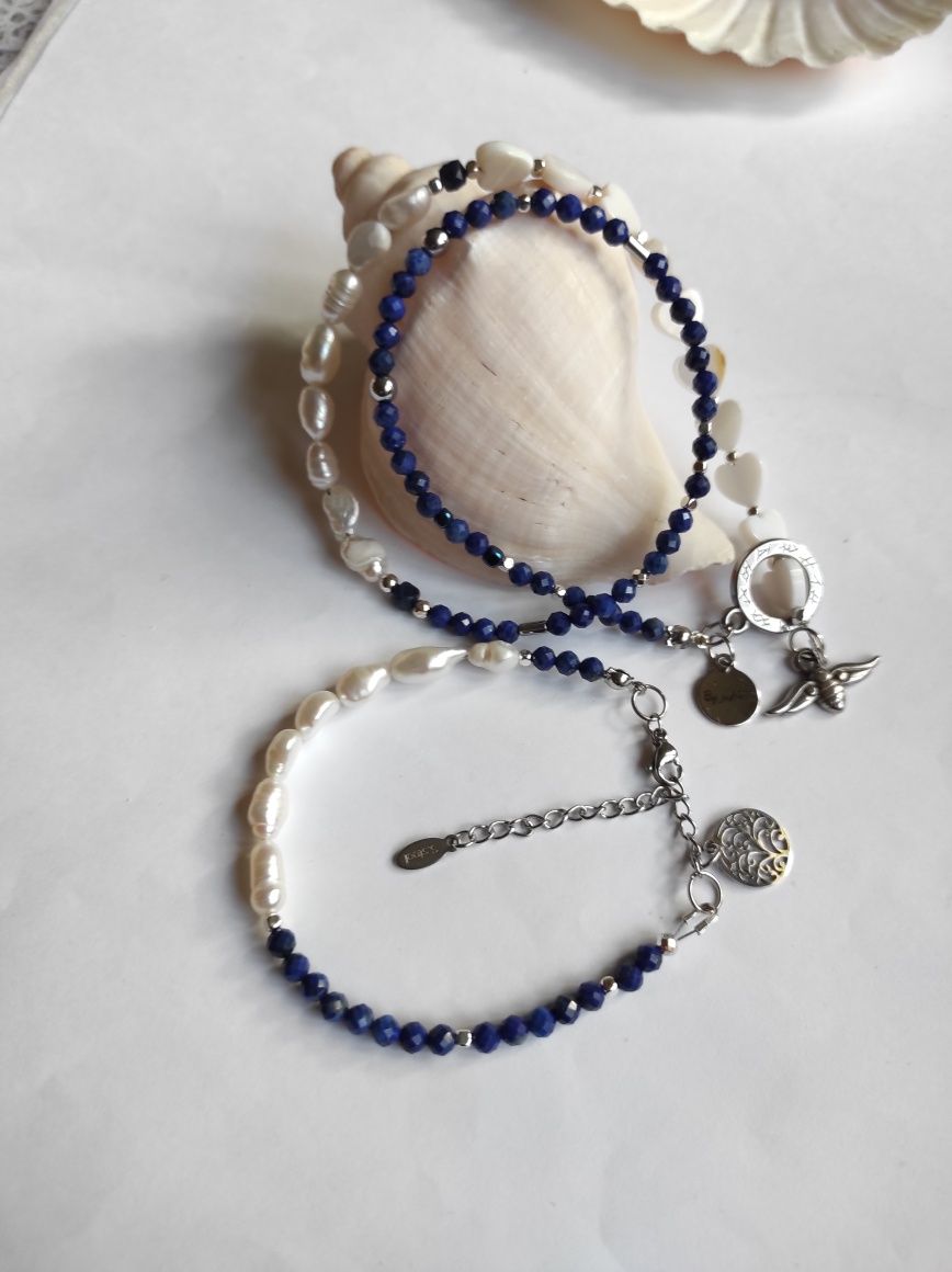Zestaw biżuterii lapis lazuli i masa perłowa
