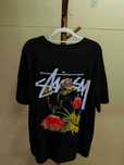Stussy Męska Letnia Czarna Luźna Koszulka z Nadrukiem XL