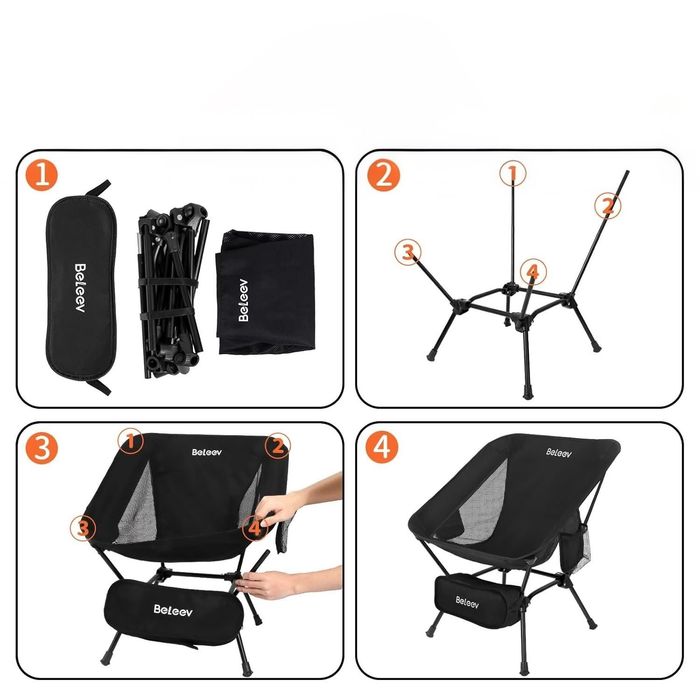 Krzesło turystyczne z oparciem BELEEV Black czarny