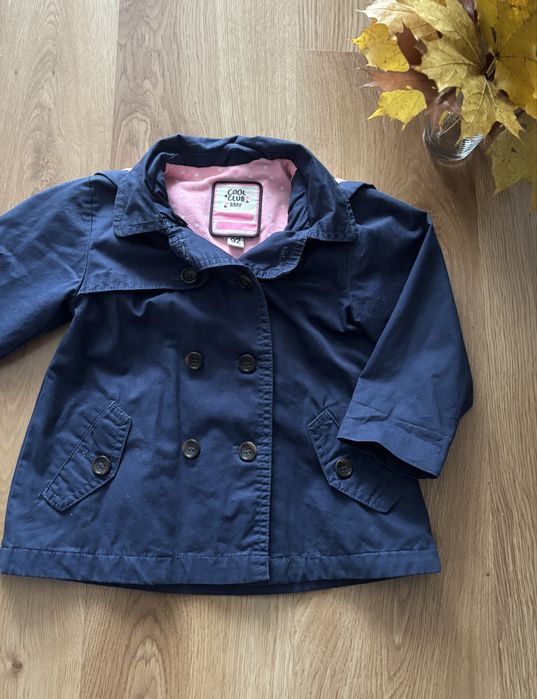 Granatowy, jesienny płaszczyk z kapturem, 93, cool club