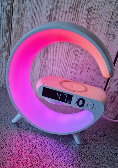Przenośny głośnik Bluetooth, zegar, budzik, lampka nocna RGB, kabel do