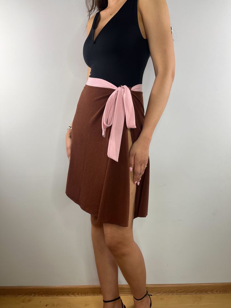 Brązowa różowa narzutka spódnica plażowa beachwear one size