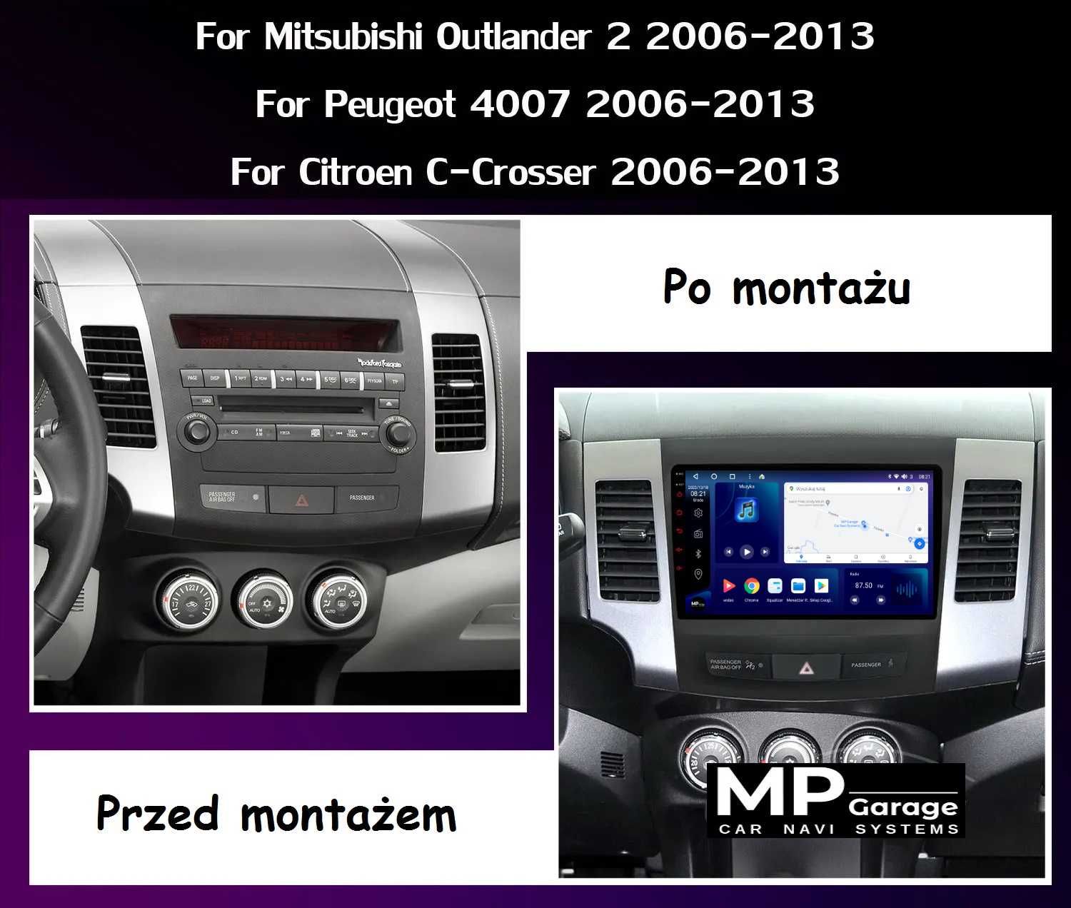 Radio Mitsubishi Outlander II Radio Android CarPlay/AA Qled 4G Montaż