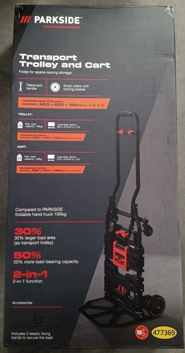 PARKSIDE Performance, składany wózek transportowy i taczka 2w1, 150 kg