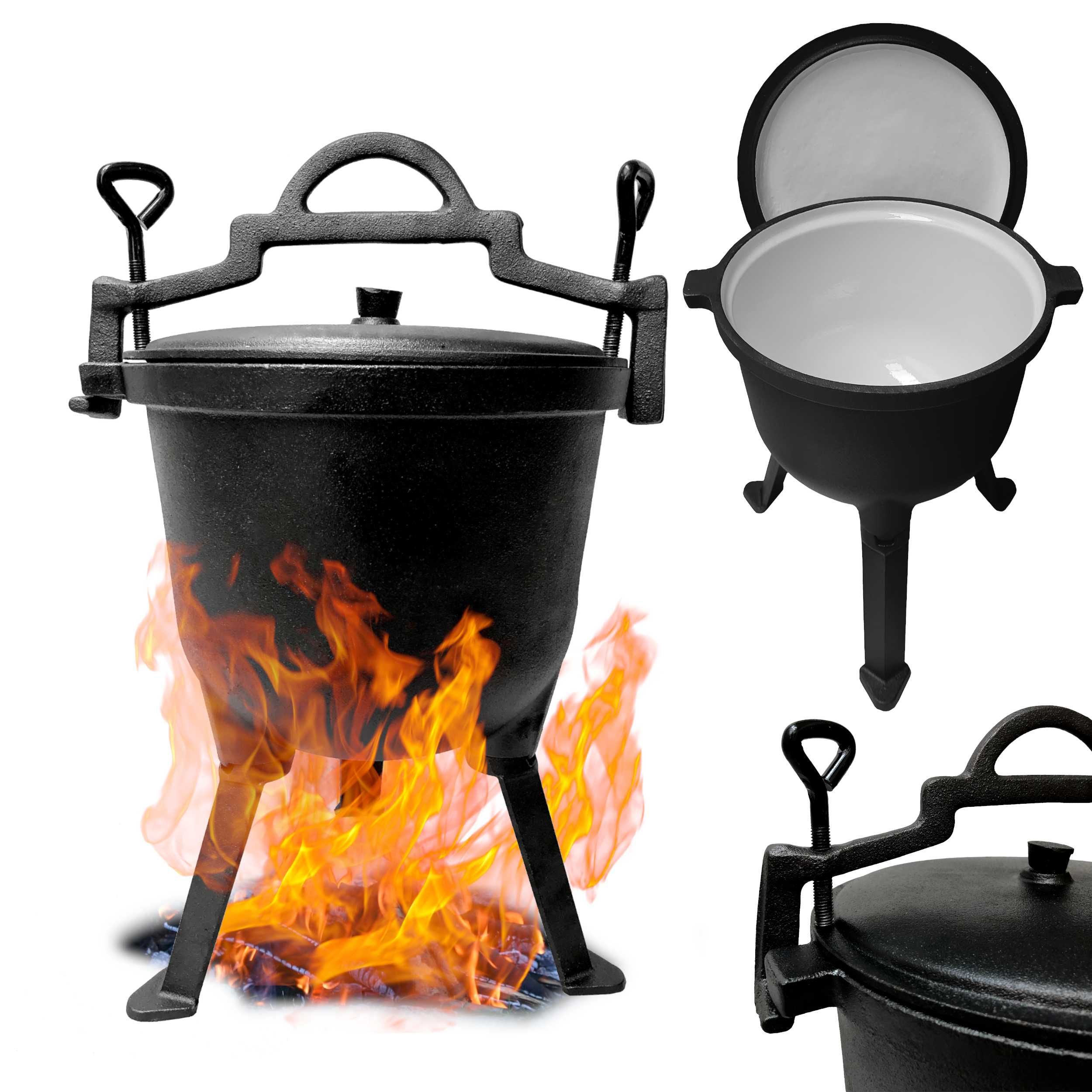 Kociołek myśliwski żeliwny 8 L na grill, EMALIOWANY