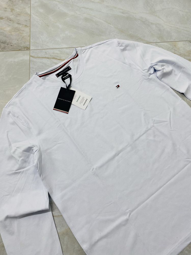 Biała koszulka z długim rękawem Tommy Hilfiger r. XXL klasyczne logo