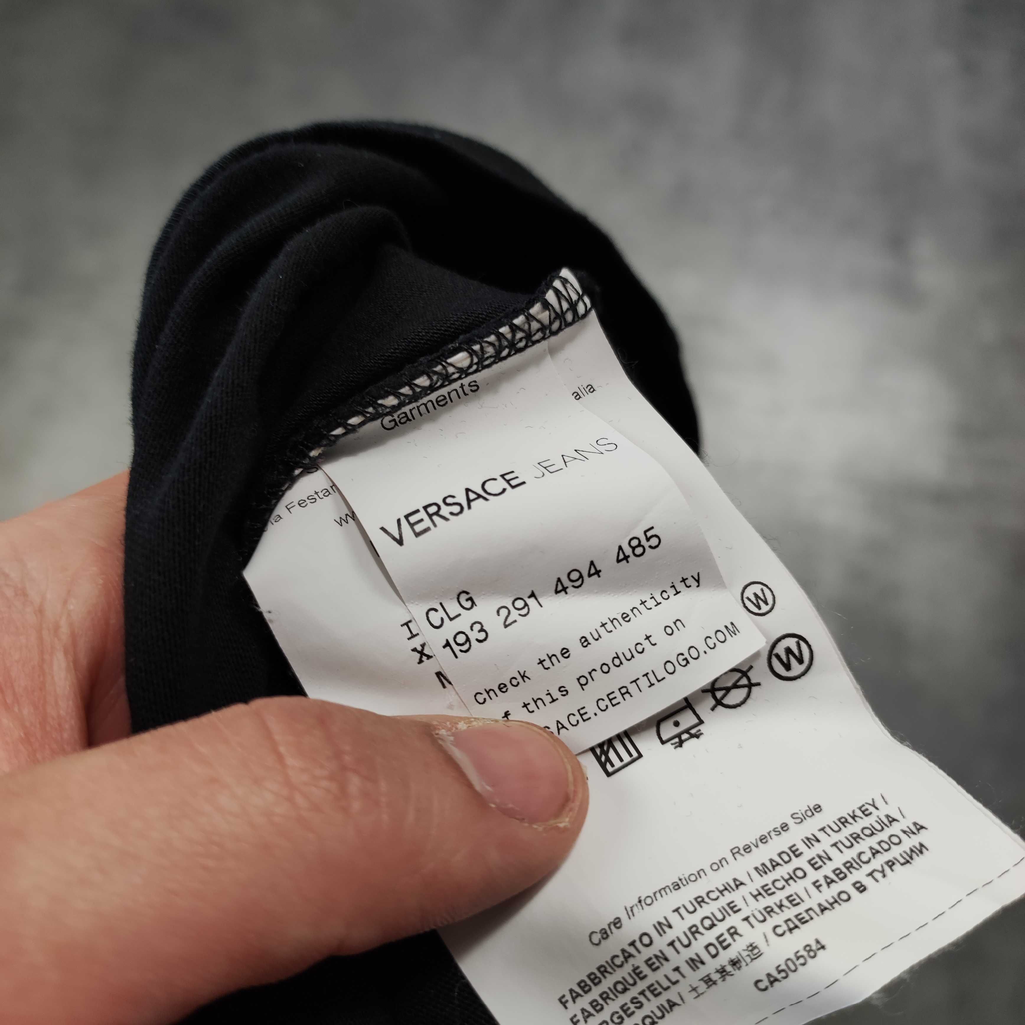 MĘSKA Koszulka Bawełna PREMIUM Versace Jeans Duże Logo Złote Czarna