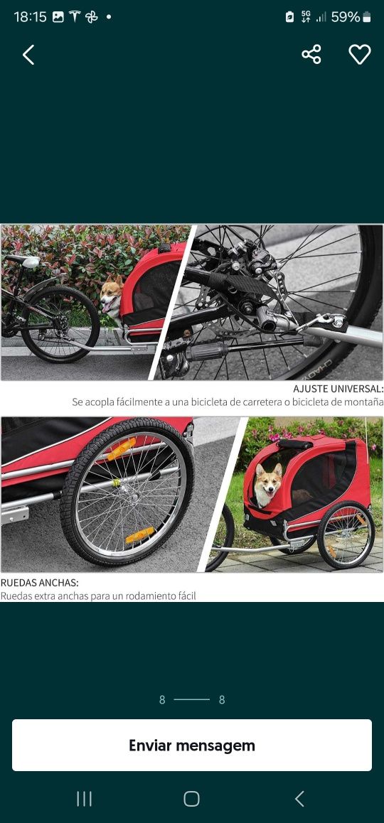 Reboque bicicleta para cães e animais de
estimação,130 x 73 x 90 cm
