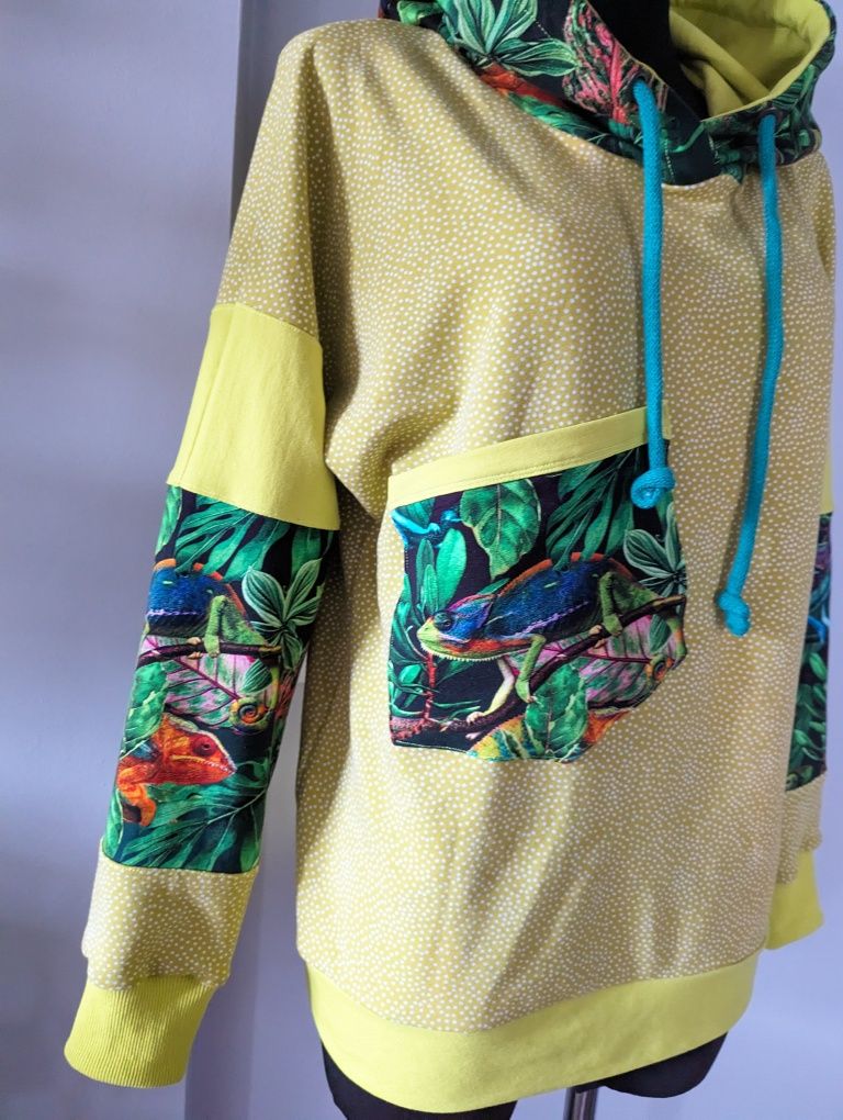 Auri&Lili nowa limonkowa bluza dresowa w kameleony M L Handmade