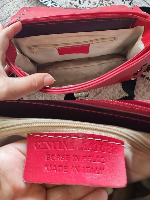 Итальянская кожаная сумка красного цвета, кожа натуральная