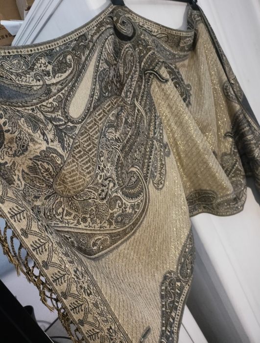 Ogromny xxxl szal vintage kaszmirowy dwustronny 100% kaszmir