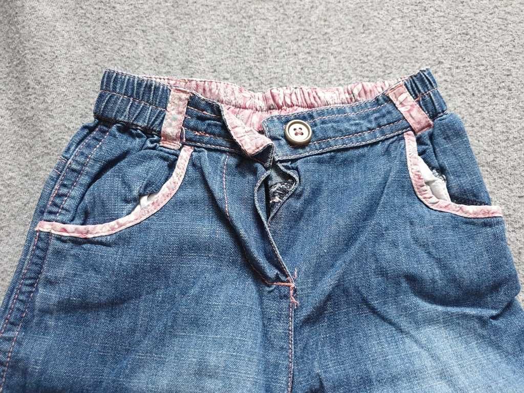 Spodnie jeansy gumka kwiaty guzik haft AGE Matalan bawełna 68
